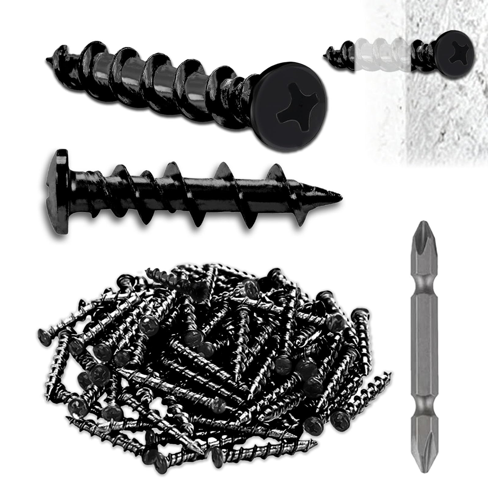 OywhC Drywall Anchors with Screwdriver Bit Included, 6.3 X 38 MM Black Coated Pan Head Alloy Steel, 100-Pack Heavy Duty Wall Anchors for Drywall, Wood & Masonry Materials