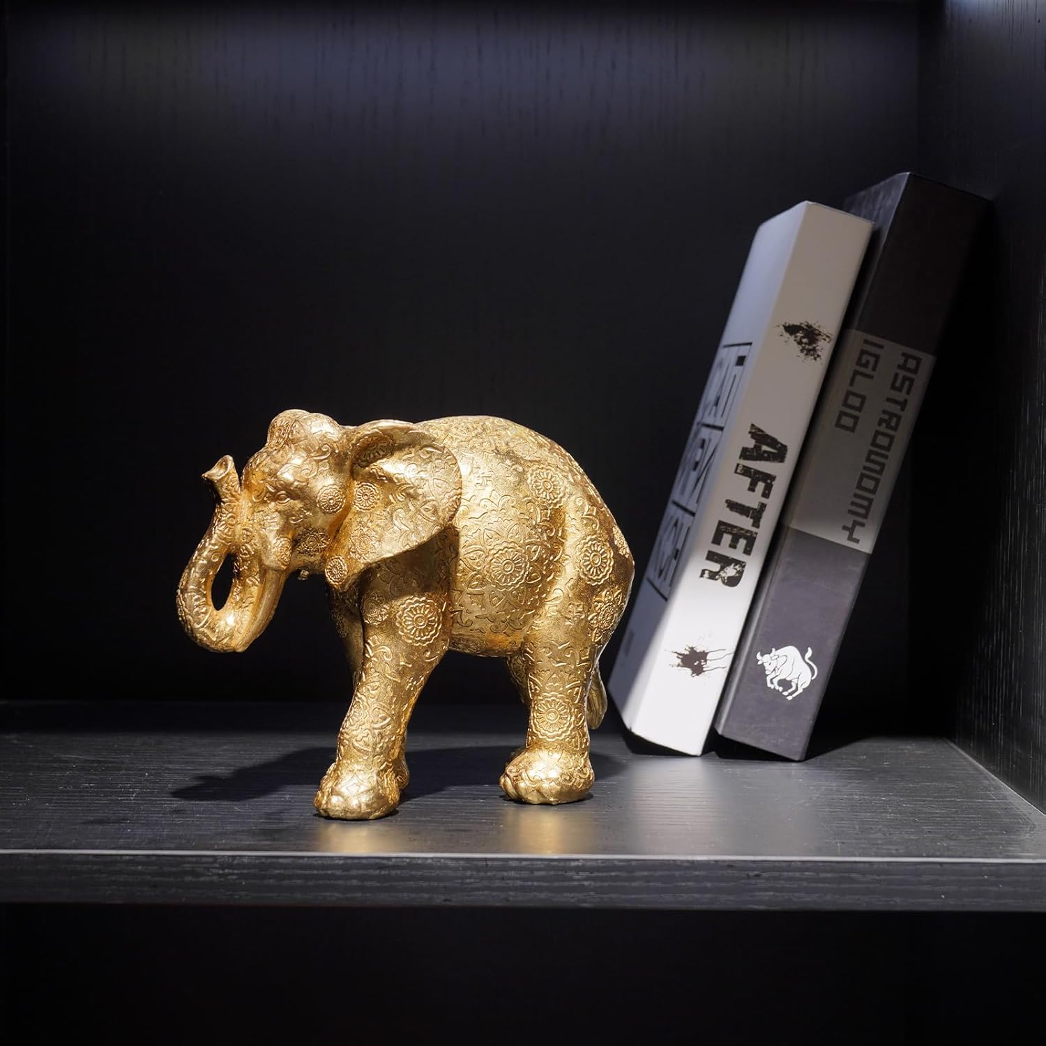 Guichifun Elephant Statues Home Décor Collectible Figurines - Gold Resin Boho Elephant Decoration Handmade Brings Good Luck Health for Living Room Shelf Office Gifts for Women 7.25 x 3.25 x 5.75 Inch