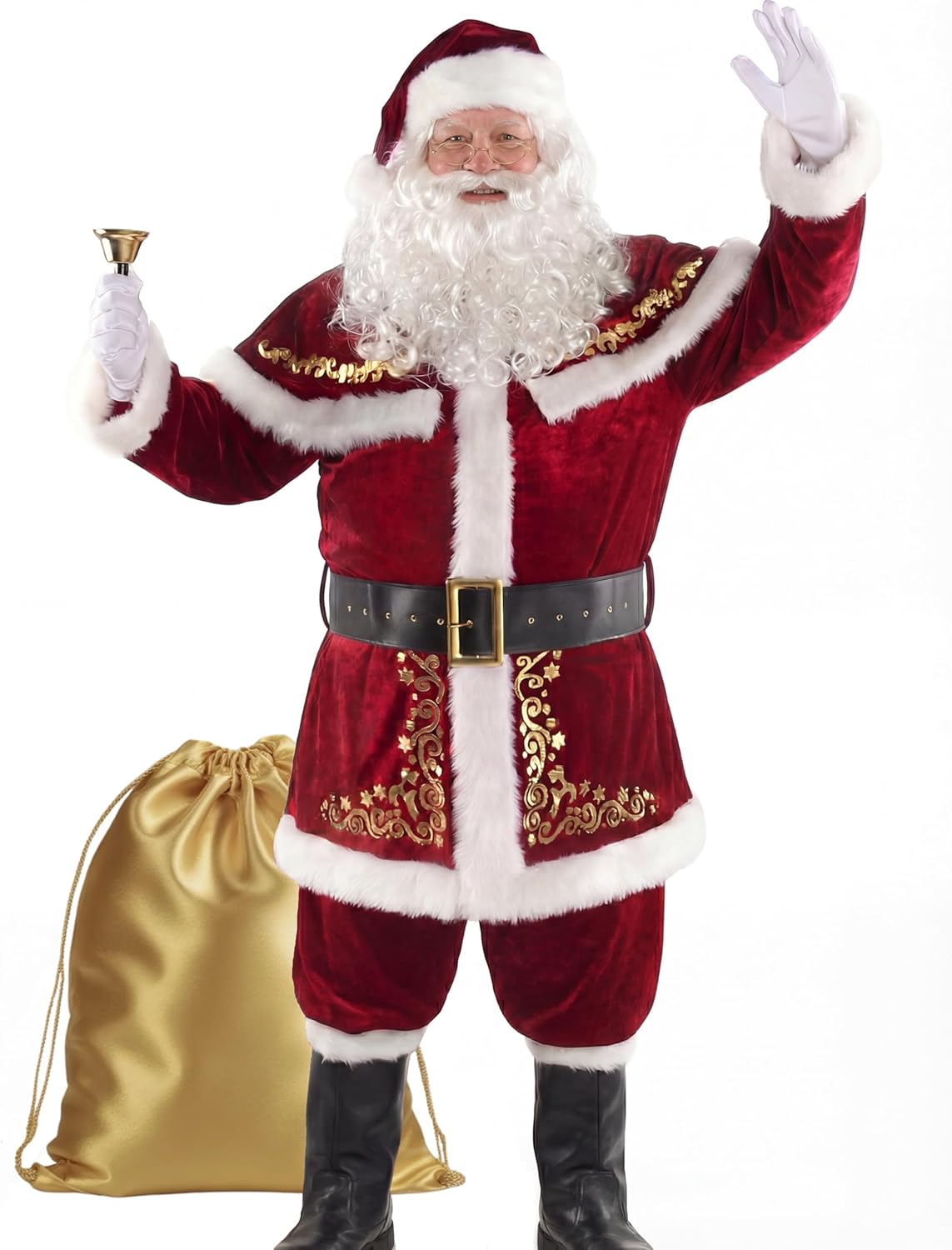 Adult Deluxe Velvet Santa Claus Costume 12pcs Set Santa Claus Suit Outfit for Men in Christmas Holiday