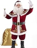 Adult Deluxe Velvet Santa Claus Costume 12pcs Set Santa Claus Suit Outfit for Men in Christmas Holiday