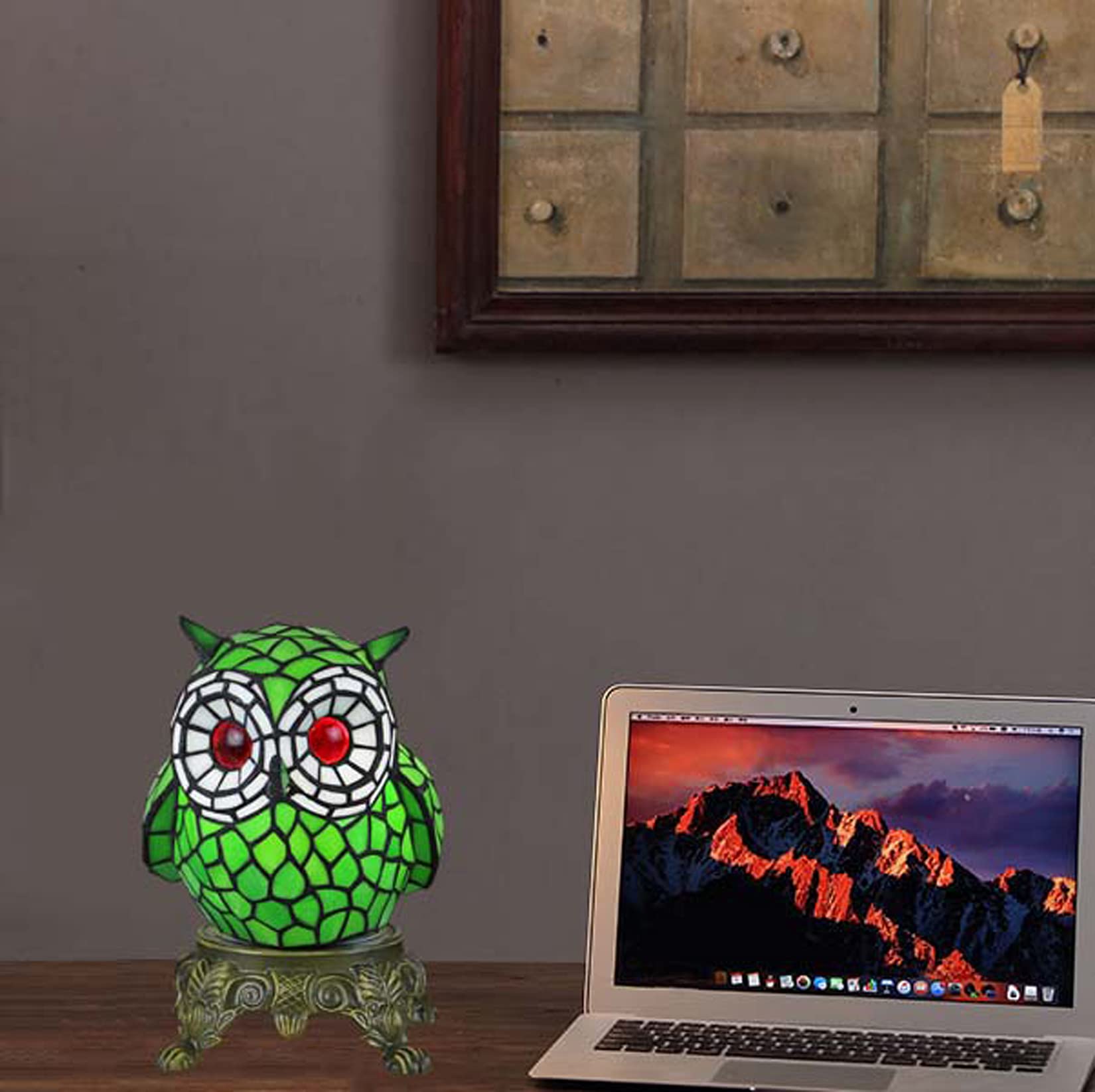 Lampy nocne w stylu Tiffany Vintage Owl Witraż Kreatywność Dziecięca lampka nocna Małe lampki stołowe z podstawą ze stopu do domu Sypialnia Salon Kawiarnia