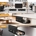 7 code Cable Management Under Desk, Set of 2 Stainless Steel Cable Organizer with Desk Accessories, Under Desk Storage, Cable Ties Cord Organizer, Desk Cable Management Box for Office, Home, Black