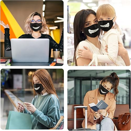 Miniatura 7 de gootrades Juego de 4 cubrebocas unisex con patrón de dientes, mezcla de algodón, antipolvo