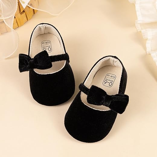 Sapatilhas Mary Jane para bebês meninas com laço, sola macia, antiderrapante, sapatos de casamento para meninas