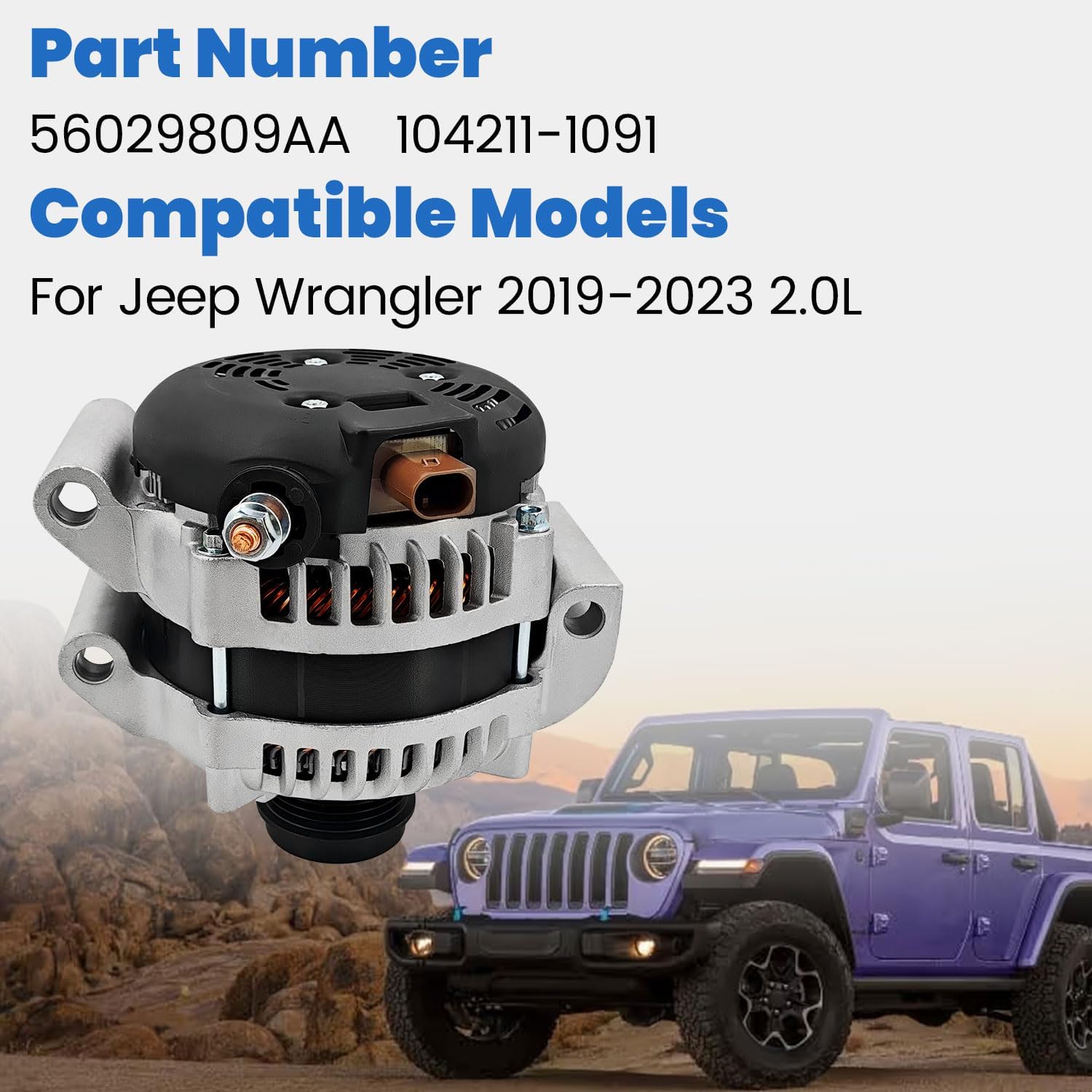 12V 240A Alternator Compatible with Jeep Wrangler Unlimited Sport 2.0L 2019-2023 56029809AA