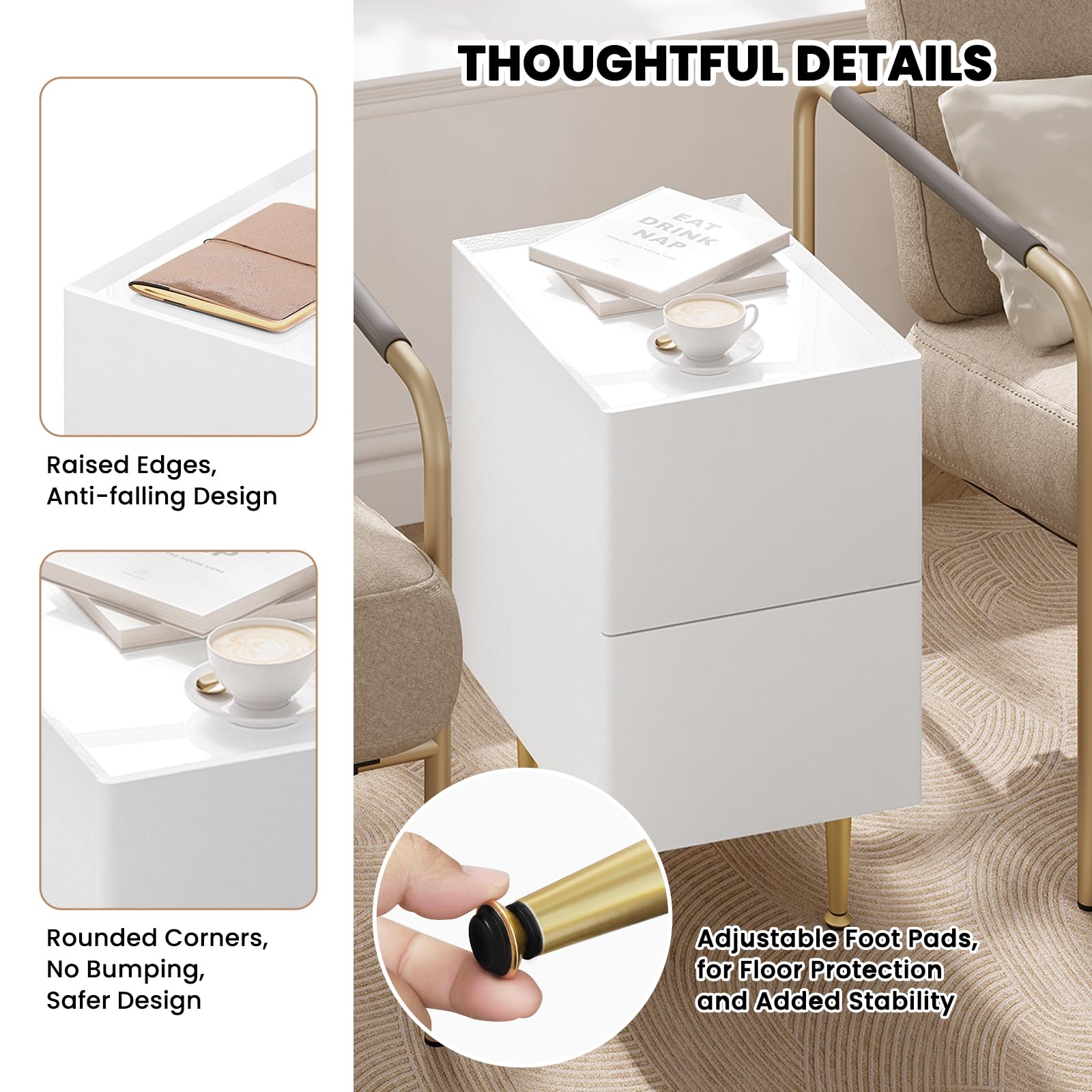 Set Di 2 Comodini Con 3 Cassetti WOLTU - Bianco, 30x40x60 Cm, Legno, Per Camera Da Letto E Soggiorno - Foto 11