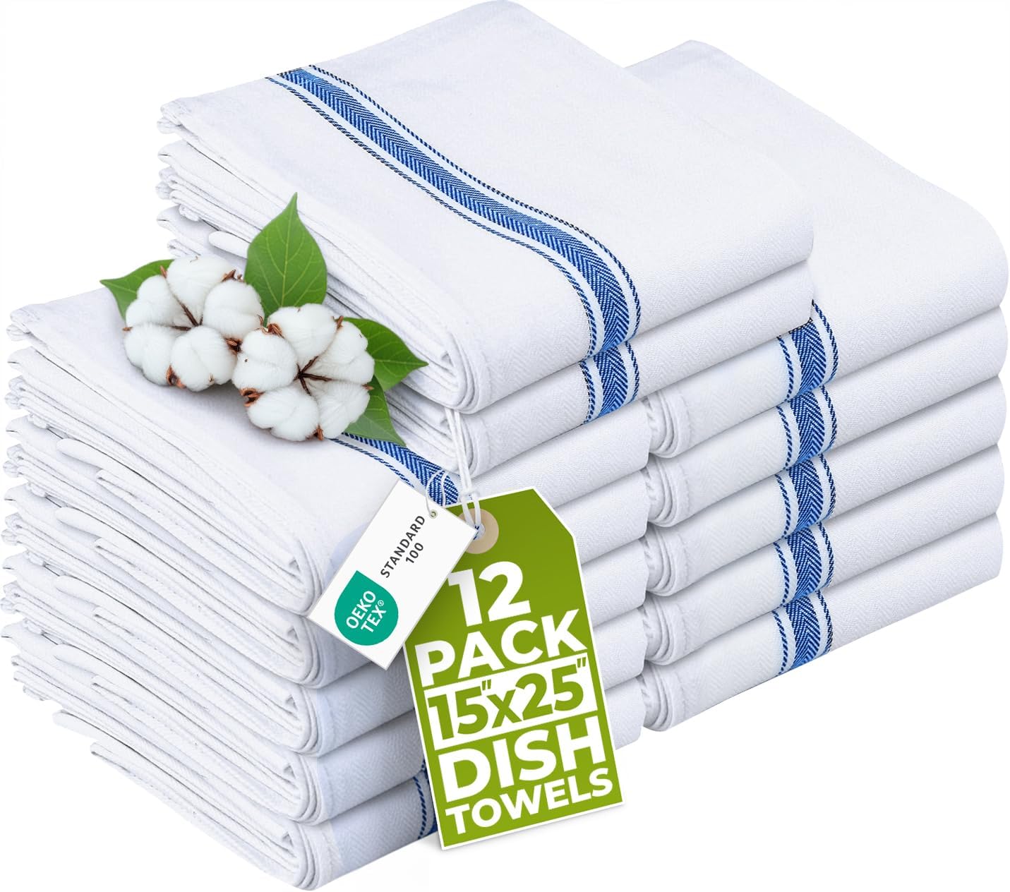 Utopia Towels Blue Dish Towels 12 Pack 15 x 25 Inches Cotton