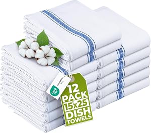 Utopia Towels Kitchen Dish Towels - 100% Cotton Dish Towels - Reusable Cleaning Kitchen Towels - Super Absorbent - Washable Dish Towels - 15 x 25 Inches (12-Pack, Blue)