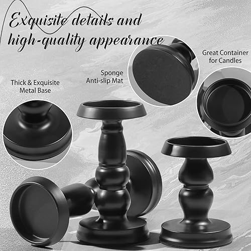 Miniatura 3 de Juego de 3 portavelas de pilar negro, modernos portavelas para velas de pilar, soporte de vela de metal para centro de mesa, boda, comedor,