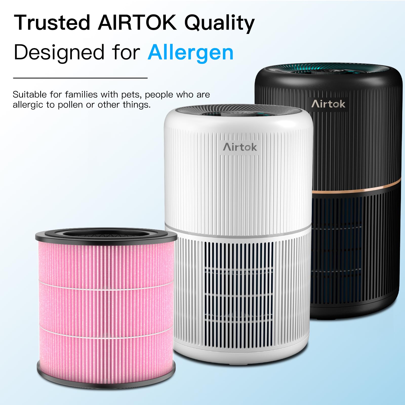 Filtros de repuesto para el purificador de aire AP0601 contra polen y alergias a mascotas, 5 en 1 con carbón activado, filtro HEPA eficiente, rosa, pack de 2 unidades