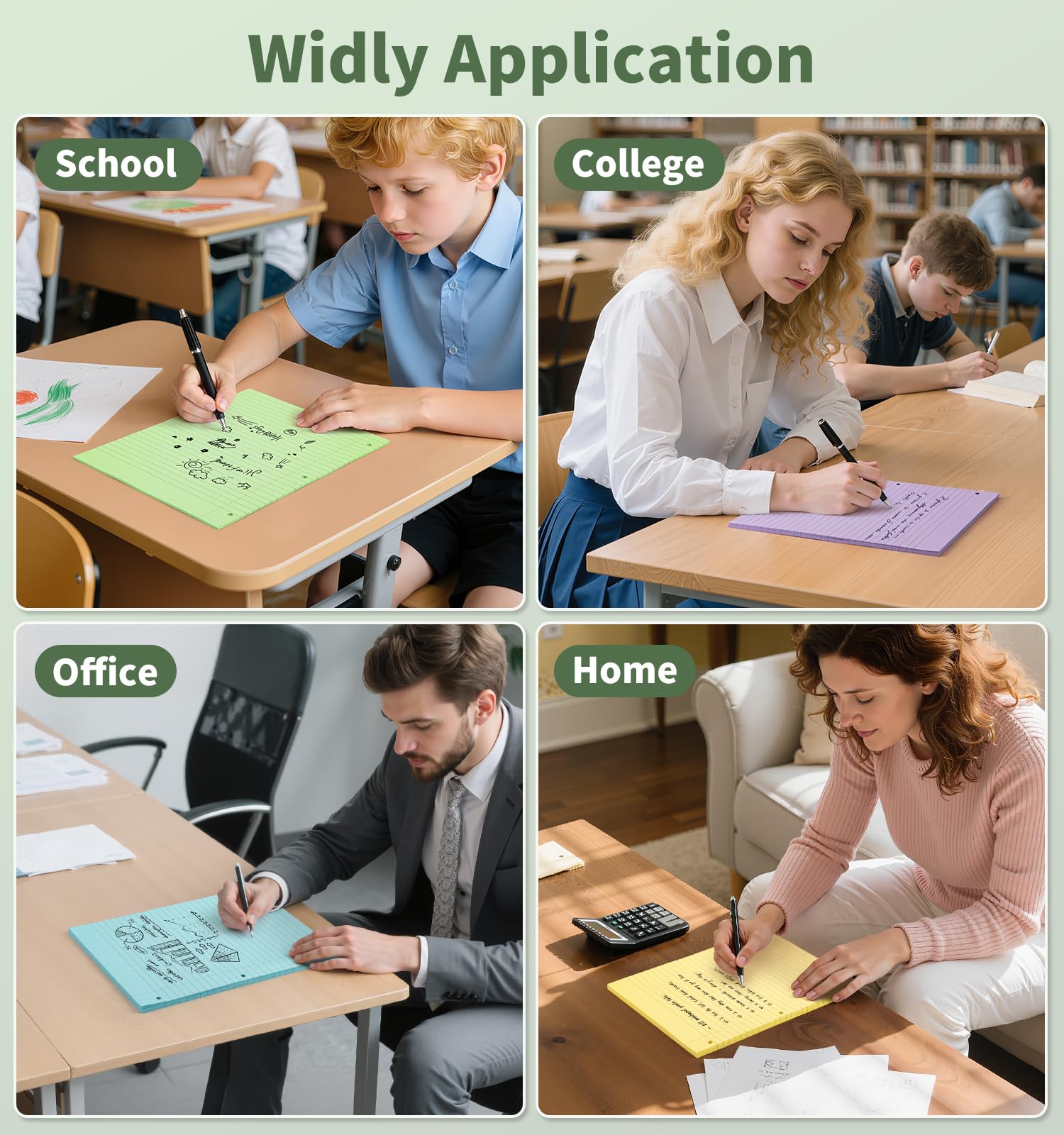 Sheets Loose Leaf Binder Paper, 6-Color Wide Ruled Lined Paper, 8” x 10.5”, 3-Hole Punched Notebook Paper Writing Paper for School Office: 120