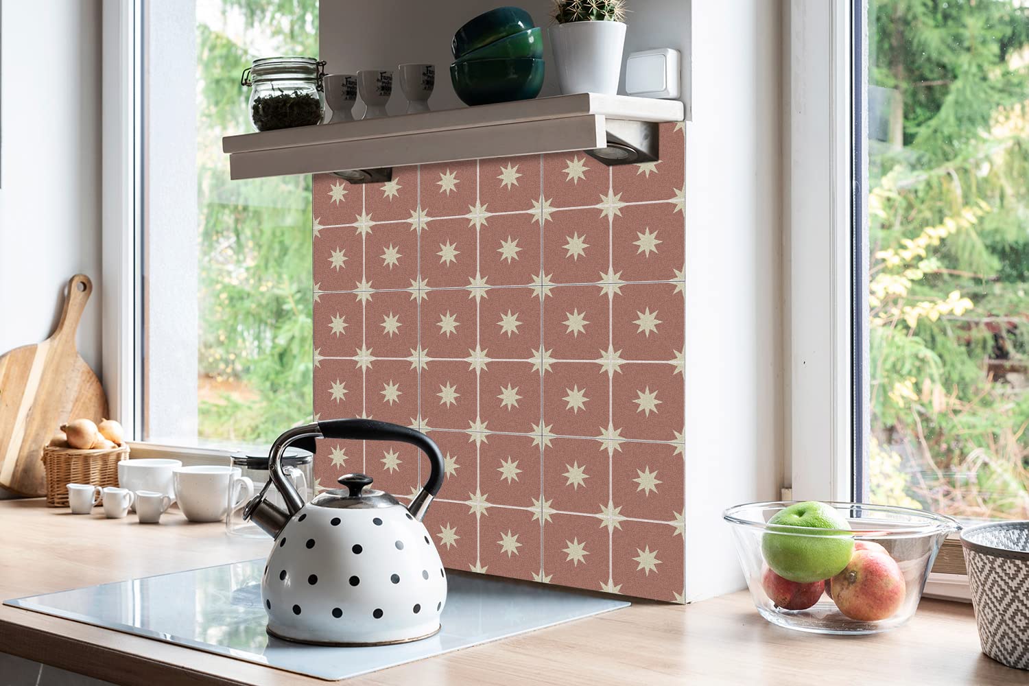 Decormat Vinyle Carrelage Autocollant Dosseret Peel And Stick Salle De Bains Orange Mural Cuisine Mur Auto-Adhésif Lot de 9 Carreaux - 30x30 cm - Des étoiles sur la place