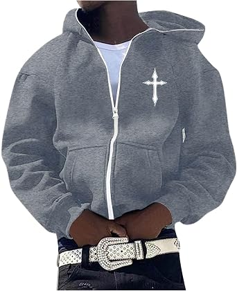 Mens Hoodies Graphic Zip Up Long Sleeve Regular Fit Hooded Jacket With Pocket Fall Outdoor Fashion