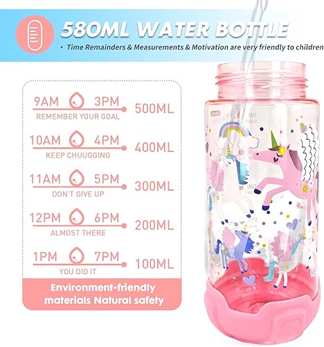 Miniatura 6 de YOYTOO Botella de agua para niños con cordónfunda para la escuela, niños y niñas, botella de agua potable sin BPA de 20 onzas, apertura de un solo