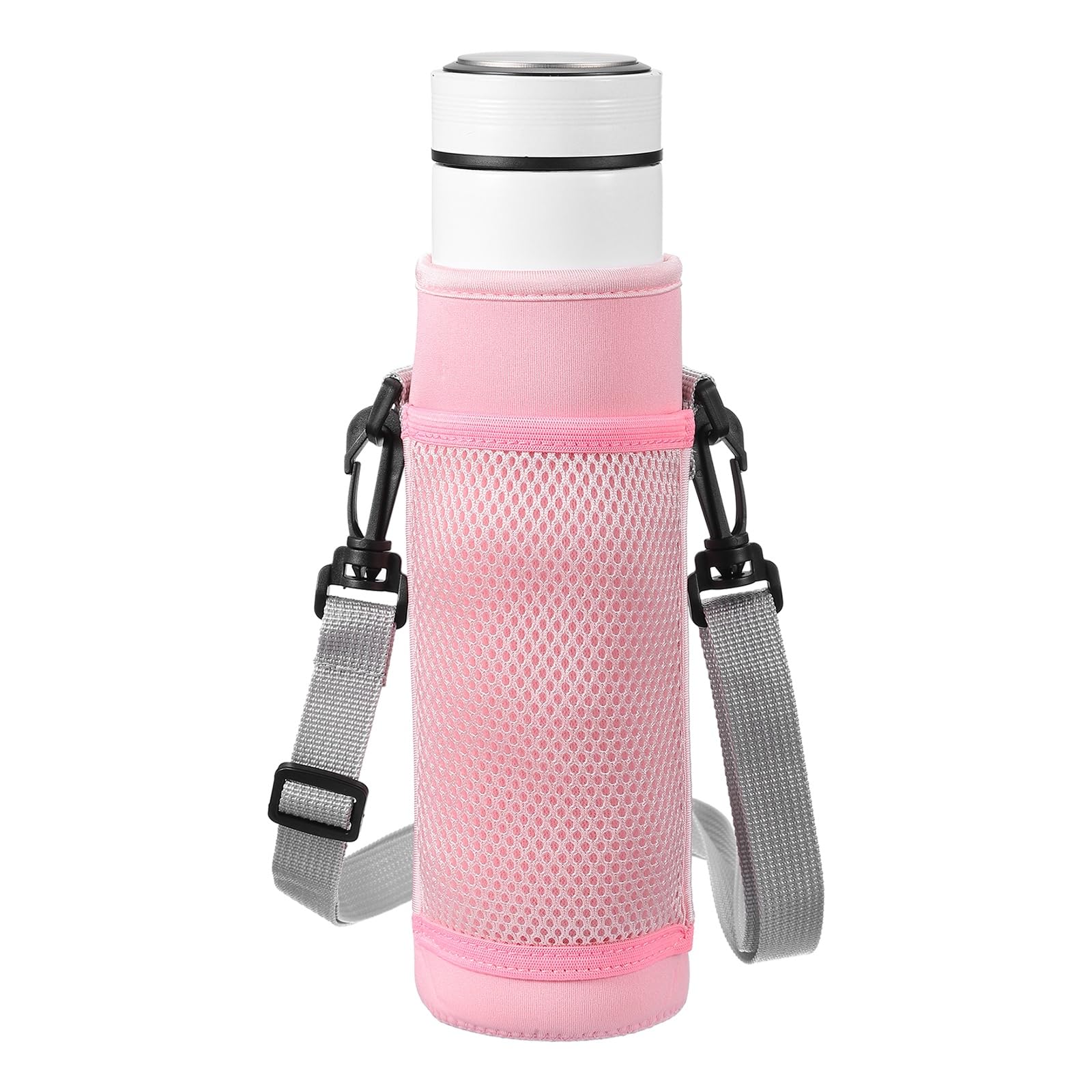 sourcing map 24oz Neoprene Water Bottle Holder with Strap, Carrier Sling Bag with Phone Pocket, Insulated Water Glass Bottle Carrier Bag Collapsible Drink Sleeve Cover Holder, Pink