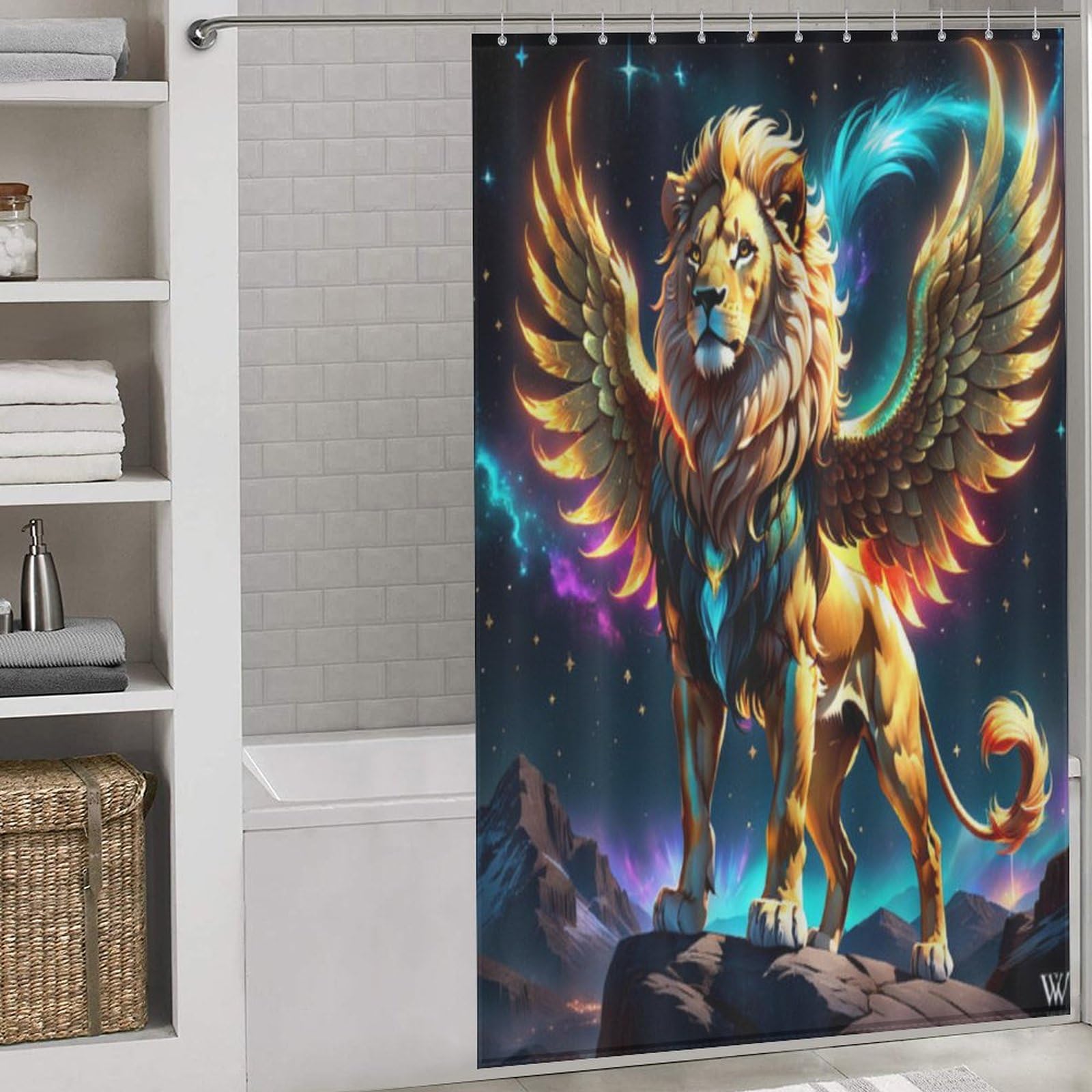 Rideau de douche lion anti-moisissure imperméable 140x183cm contre éclaboussures