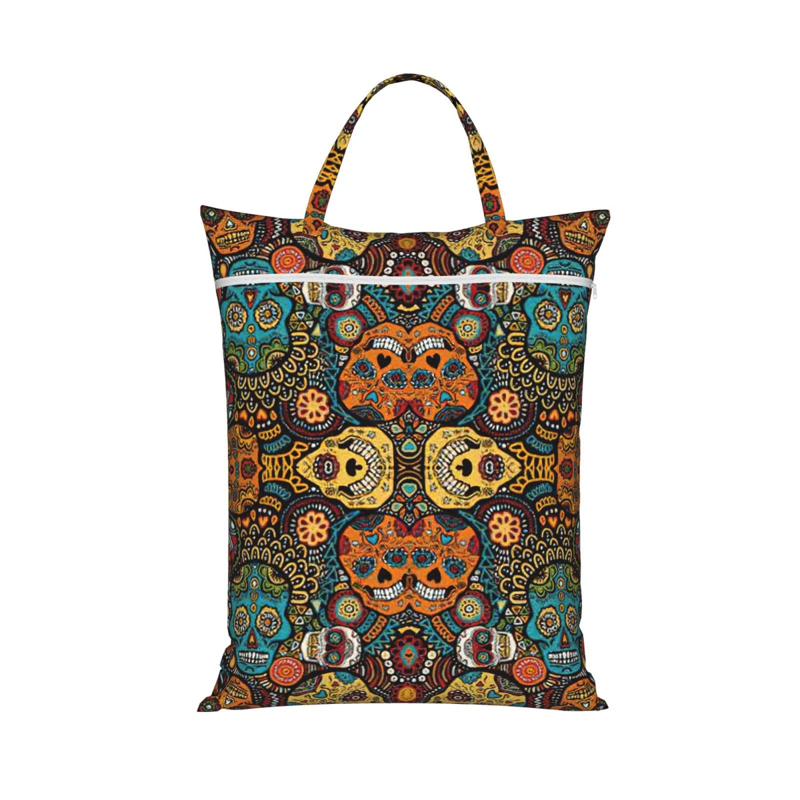Pphgut 1 Pc Colorful Sugar Skulls Print Travel Laundry Bag Portable Dirt Clothes Bags Daily Hiking Camping Vacation