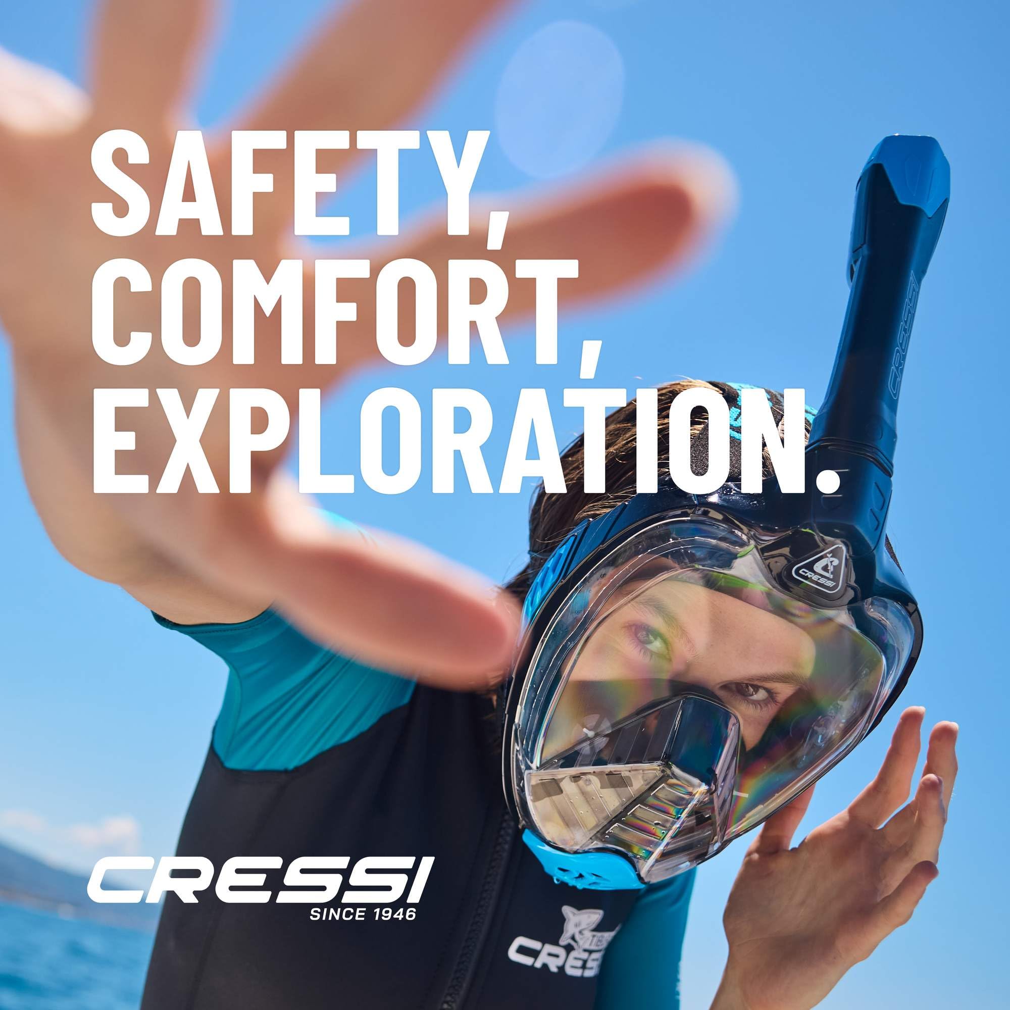 CRESSI Java Full Face Mask - Full Face Snorkel Mask, Ultra Clear Anti Fog Lens, 100% Silicone, Snorkel Dry with Safety Valves