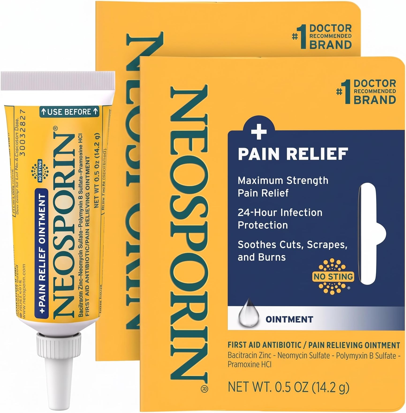 Maximum-Strength Pain Relief Dual Action Ointment, First Aid Topical Antibiotic & Analgesic Ointment for 24-Hour Infection Protection with Bacitracin Zinc & Pramoxine HCl,.5 oz (Pack of 2)