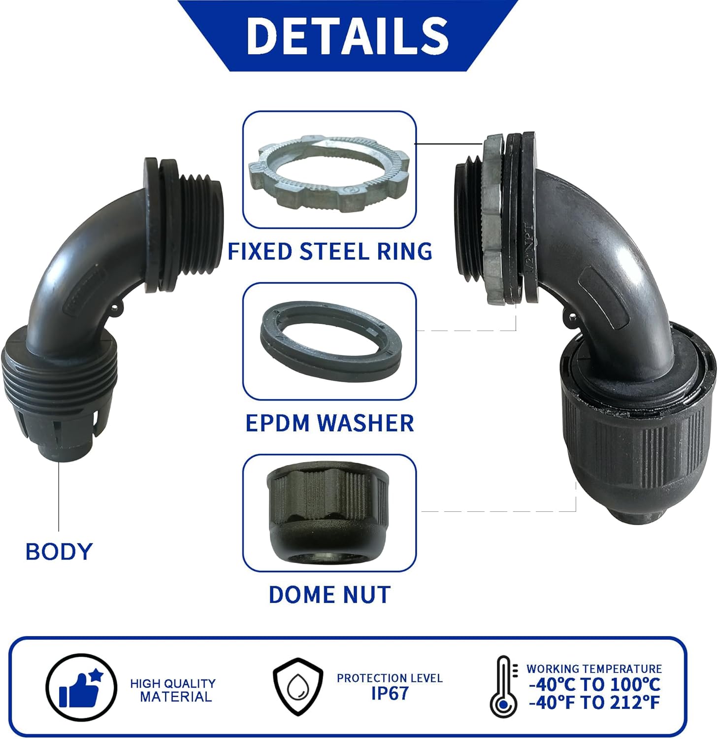 (1/2" Conduit Parts 30 Pack) Yariwiz 1/2 Black Special Extra Flexible Plastic Liquid Tight Conduit Connector Kit, Include 10 Conduit Couplings, 10 Conduit 90 Degree Elbows, 10 Conduit Strap