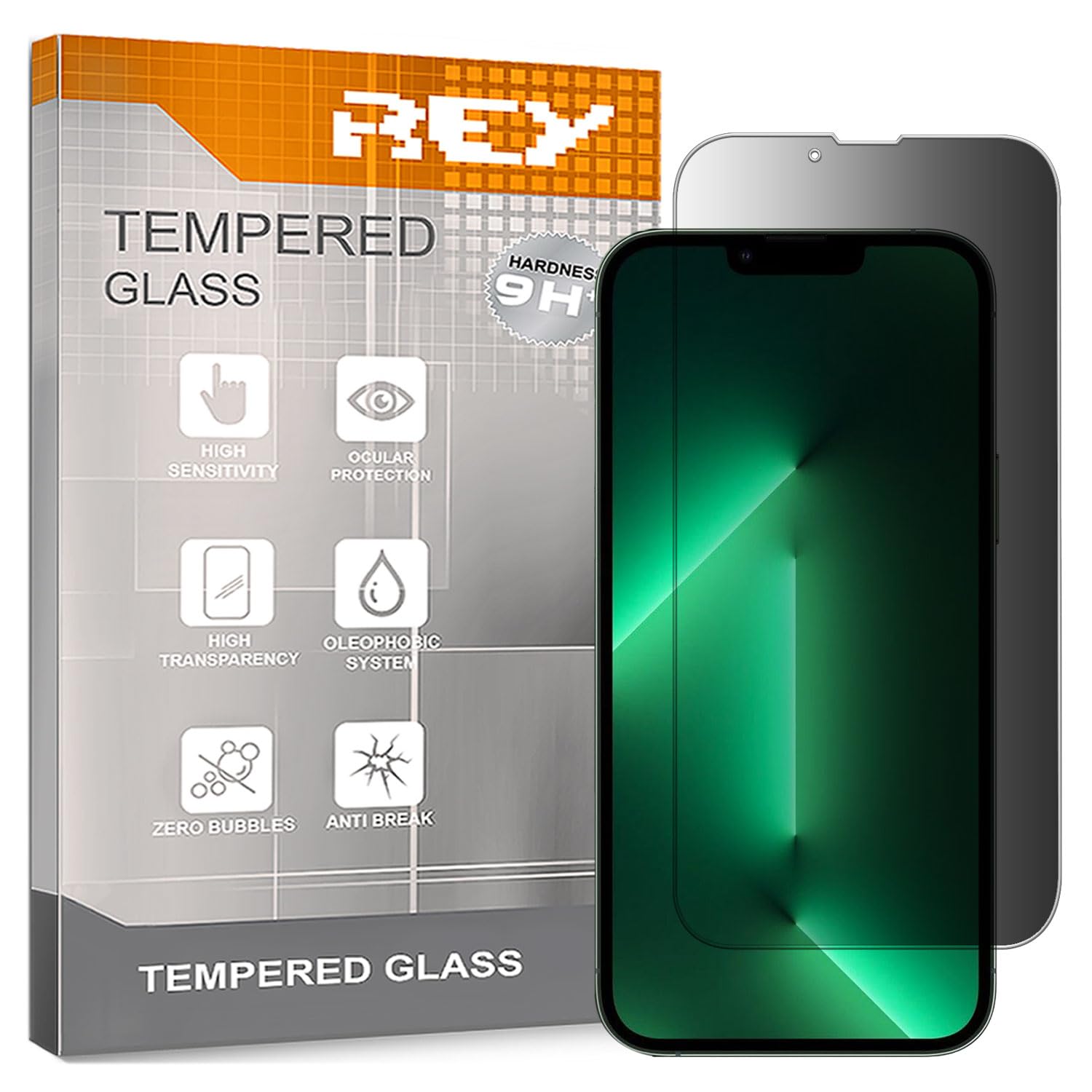 REY Protector de Pantalla Antiespía para iPhone 13 Pro MAX - 14 Plus, Cristal Vidrio Templado Premium
