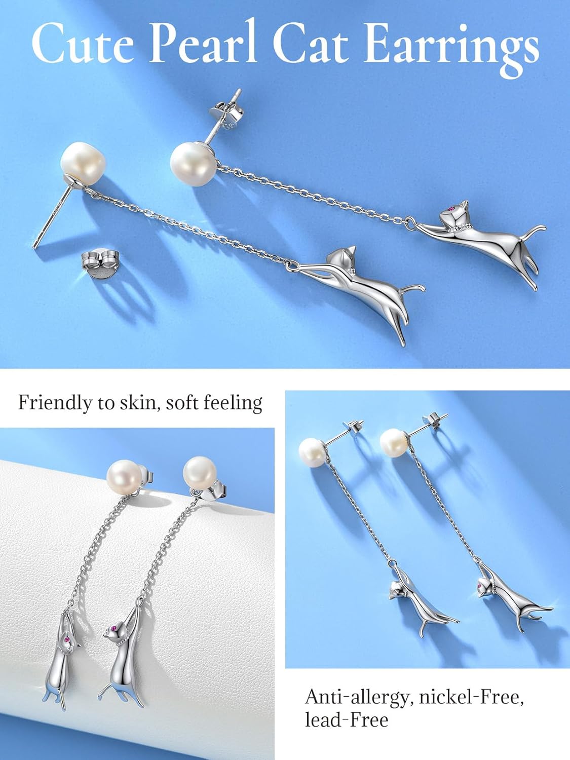 SILVERCUTE 925 Sterling Silver Earrings for Women,Silver Cat/Dinosaur/Devil Horn/Leaf/Snake/Skeleton Various Stud Earrings or Ear Cuffs