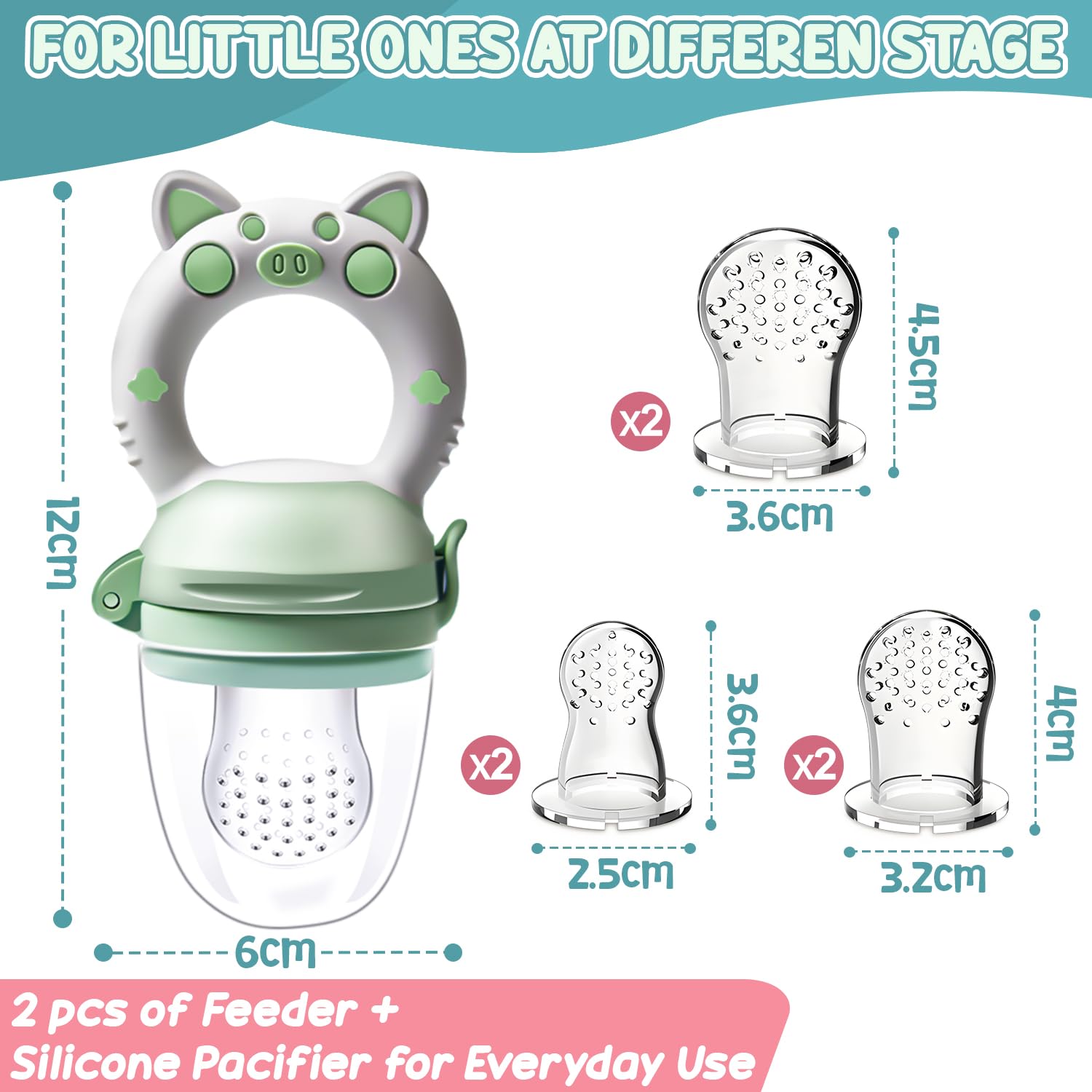 Kaiyingxin® Ciuccio frutta Baby da riempire, 2 pezzi, per bambini dai 3 mesi in su, versione aggiornata 2022, tettarella larga, senza BPA