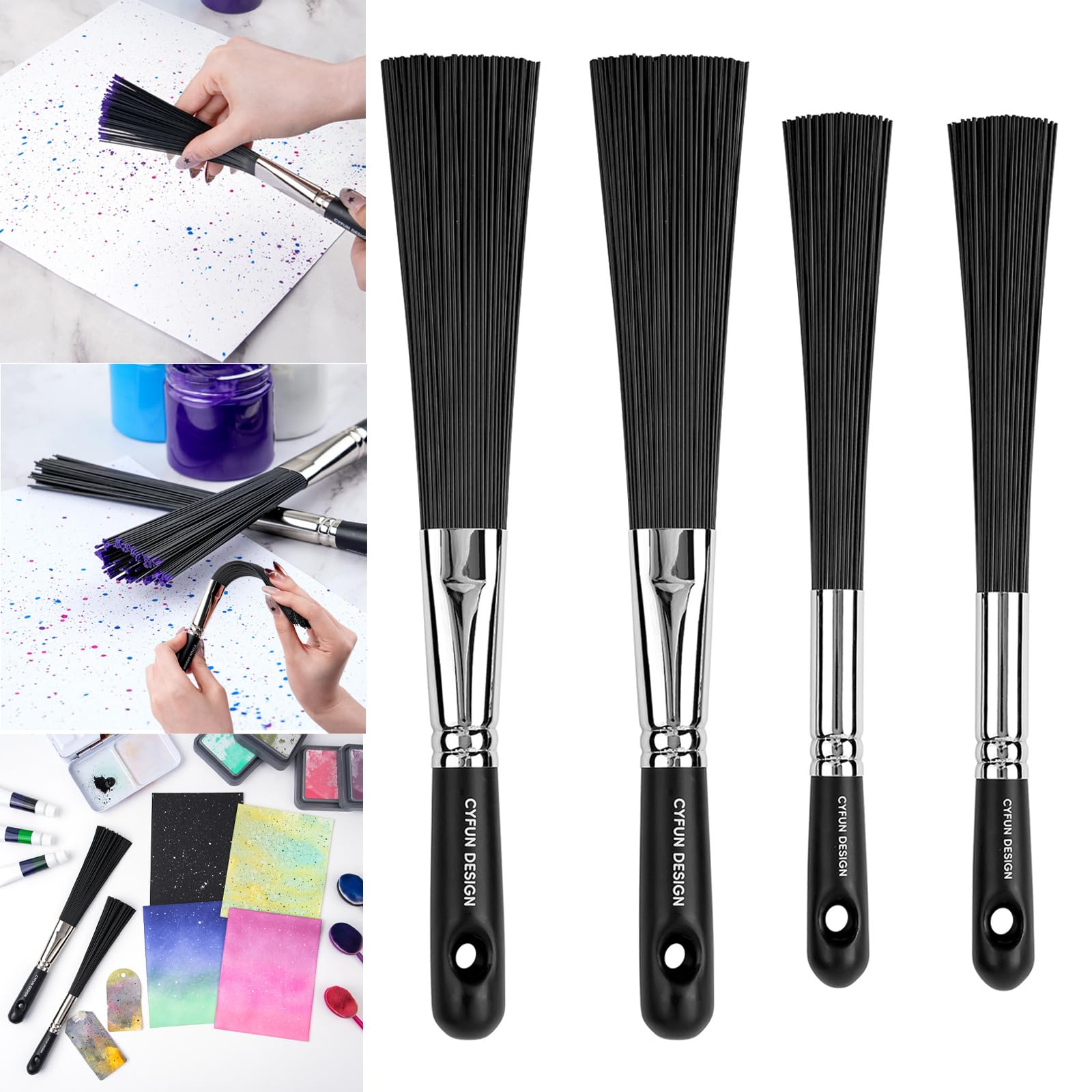 4 Pcs Splatter Brush, Abstract Art Brush for Adding Speckles Splatters Spots to Painting Project, Flat/Round Paintbrush for Splattering Paint, Ink Blending Painting Brushes for Card Making Drawing
