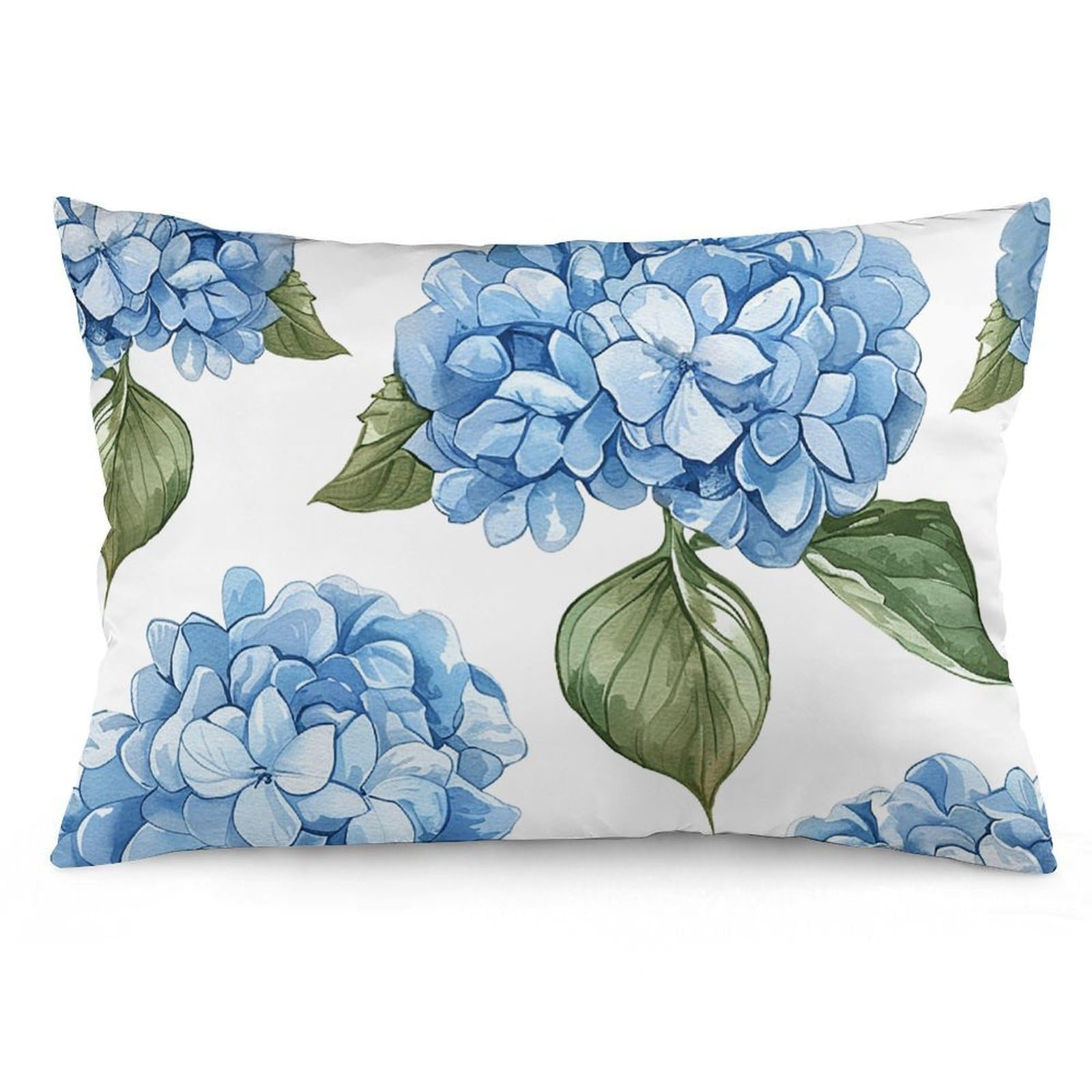 FodPand Decorative Throw Pillow Covers 12x20 Short Plush Blue Hydrangea Pattern Body Pillowcase Cushion Cases with Invisible Zipper Rectangle Lumbar Pillow Shells for Sofa Couch Chair Bed Home Decor
