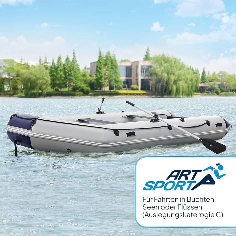 Bateau Gonflable ArtSport 3,80m - Paddle Boot Gris Avec Plancher Alu - 6 Personnes, Catégorie C