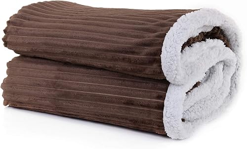 Mintra Inicio Sherpa Manta de franela a rayas (marrón, 70 x 86 pulgadas grande))