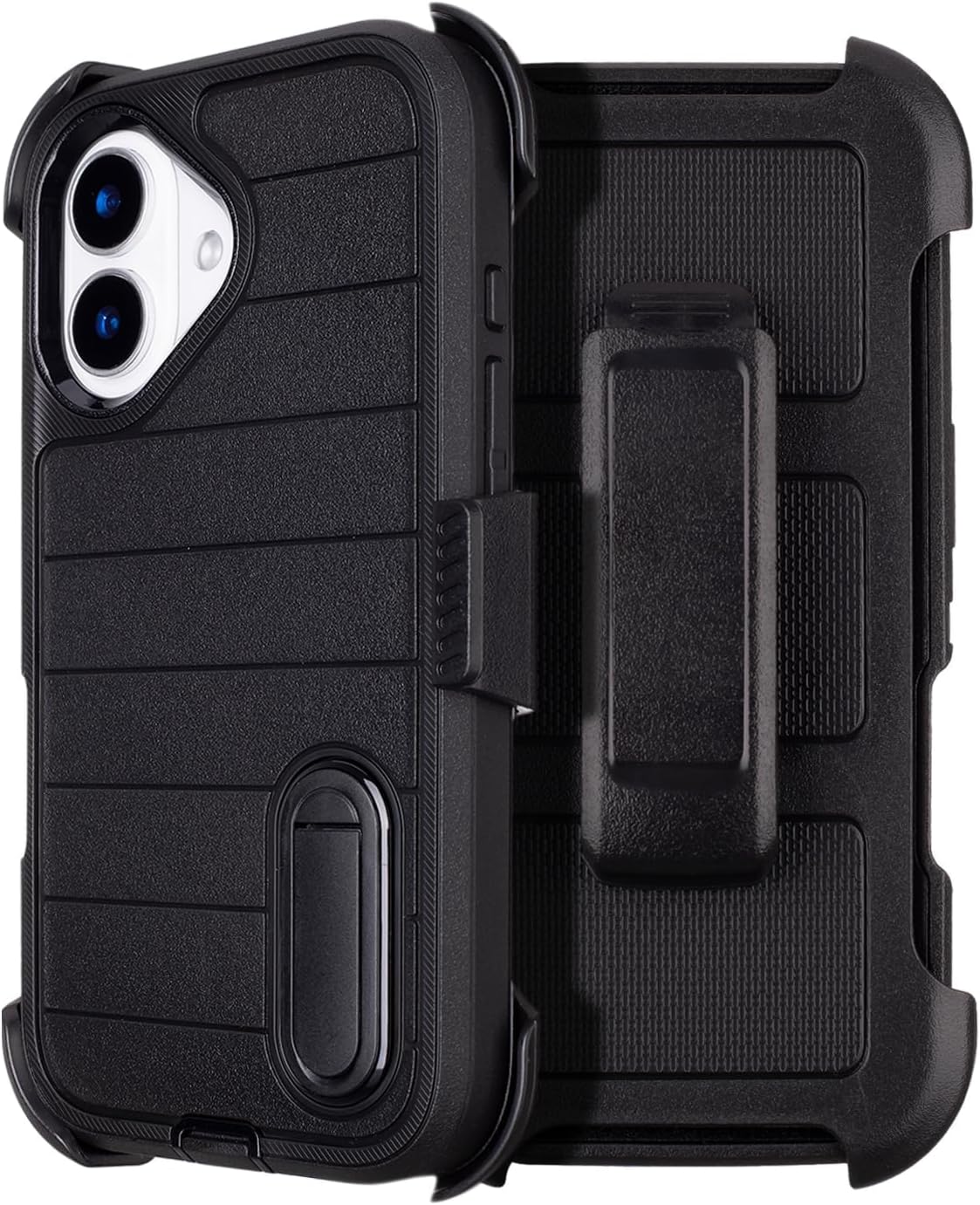 Black for iPhone 16 Case with Belt Clip Holster, Heavy Duty Rugged Military Grade Shockproof Cases for iPhone 16 Case Protective Cover with Kickstand 6.1 Inch