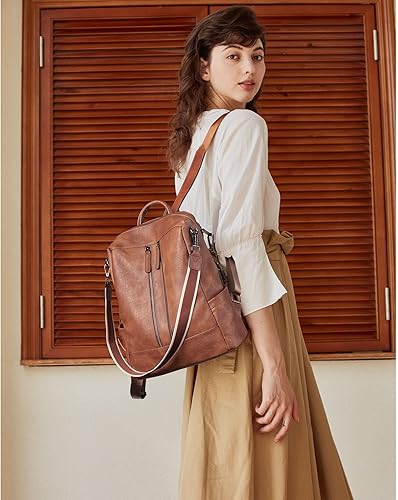 Miniatura 2 de BROMEN Mochila de cuero para mujer, bolso antirrobo, bolso de hombro a la moda, mochila para mujer