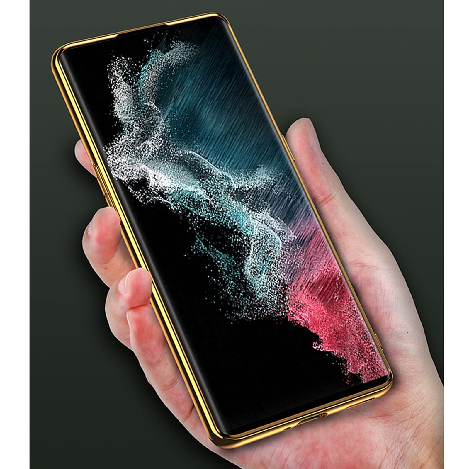 Funda para Samsung Galaxy S22/S22 Plus/S22 Ultra, Funda de Cuero Genuino con Protección de la Cámara, Cáscara Ligera y Fina Galvanizada Todo Incluido,Negro,S22 6.1"