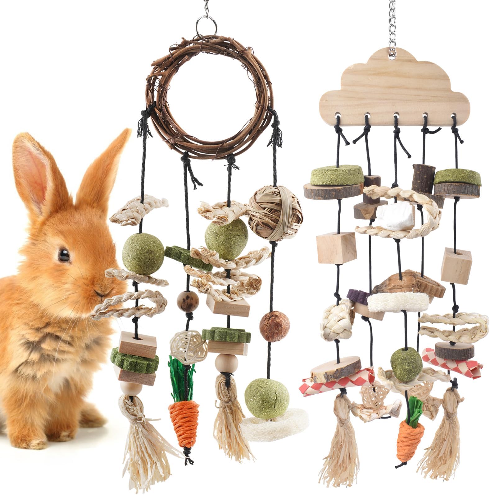 Bissap Bunny Chew Toy, 2 Packs Rabbits Cage Hanging Chew