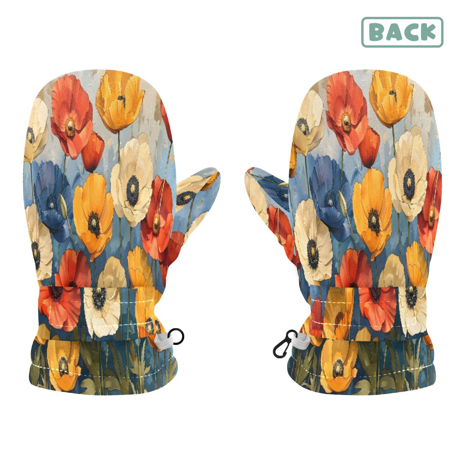 Kid's Winter Gloves Children Warm Gloves Vibrant California Poppies for Boys Girl Age 2-4 Years