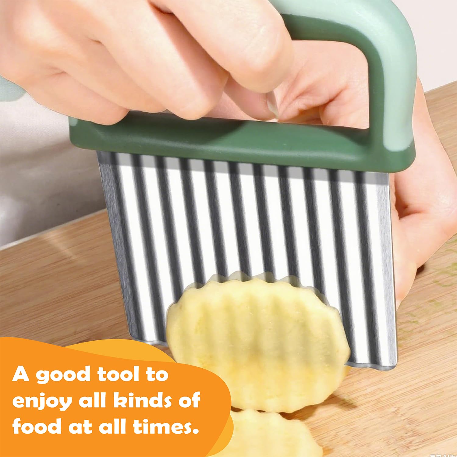 Coltello per affettare le patate, coltello a lama ondulata, affettapatate ondulato, tagliapatate in acciaio inox a lama ondulata, utensili da cucina per patatine fritte, verdure, frutta e waffle