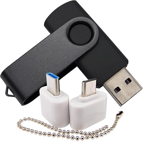 Memoria USB de 2 GB con memoria USB USB con 1 OTG (Micro USB) y 1 adaptador tipo C (USB-C) para teléfono móvil (negro)