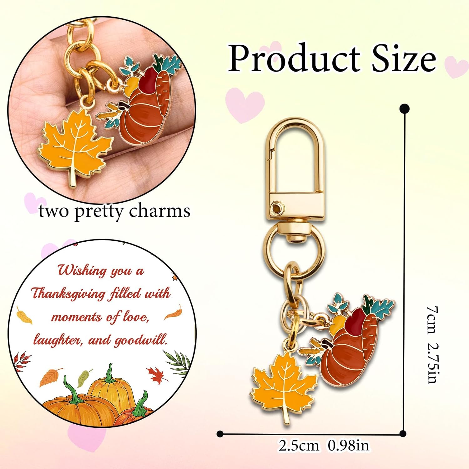 Pumpkin Keychain Metal Alloy Cute Map Leaf Thanksgiving Keychain Fall Bag Charms Keyring Jewelry Accessory With Clasp Fall Gifts For Women Man Charm Chain For Kindle - Image 3