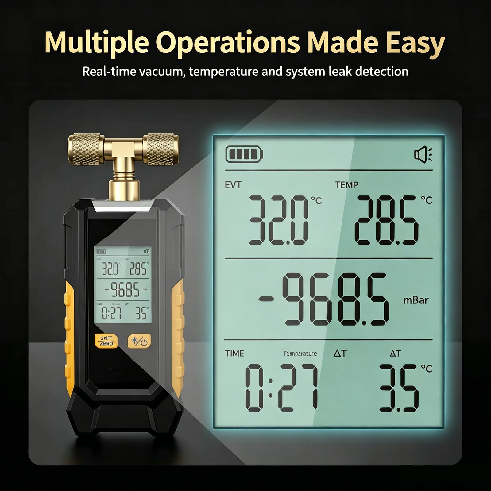 Vacuómetro Digital, Detector De Fugas De Calibración Automática, Con 6 Unidades Conmutables, Precisión ±0,1%, Pantalla Lcd Retroiluminada, Herramienta De Diagnóstico Hvac