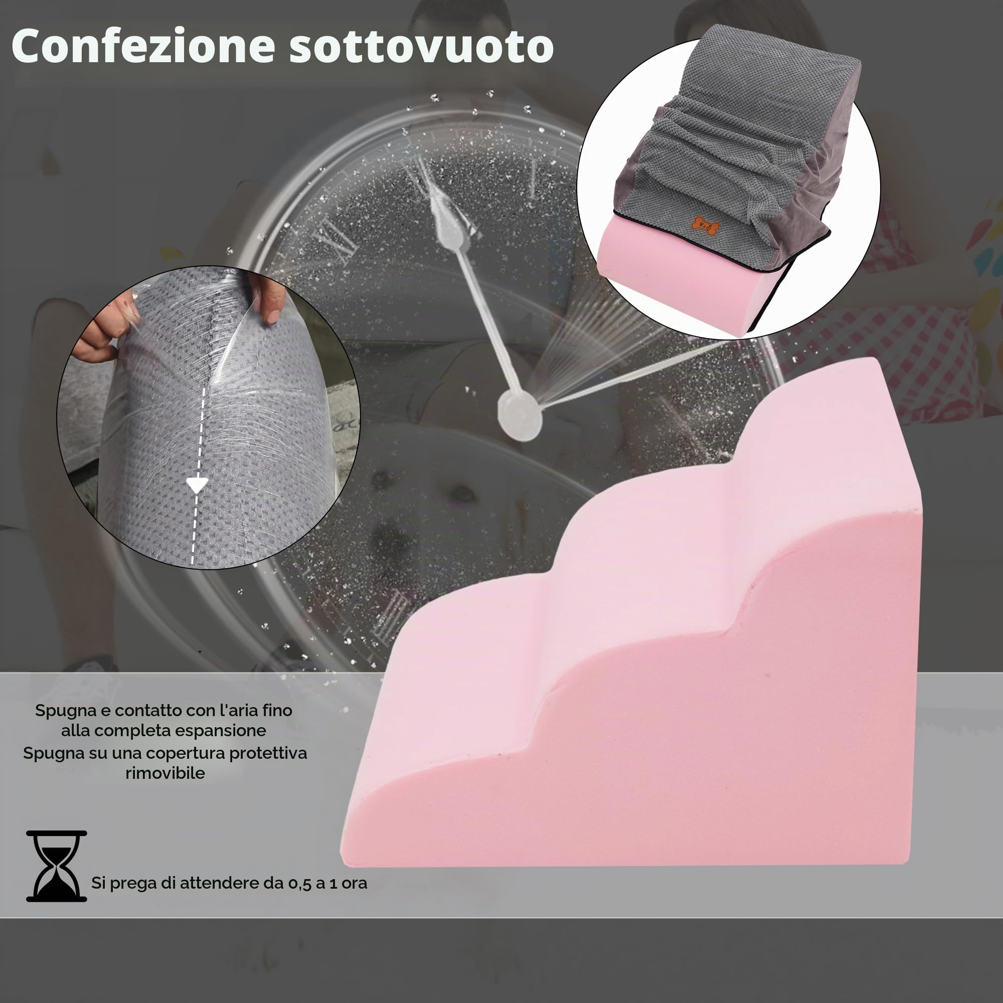 Scale per Cani a 3 Gradini, Scaletta per Cani Antiscivolo con Rivestimento Rimovibile e Lavabil, Scale per Animali Domestici in Spugna per Gatti per Divano Letto, 40 cm