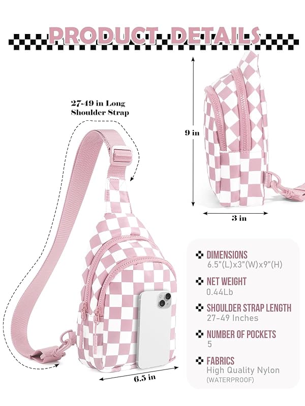 MEISEY Checkered Sling Bag for Women Small Backpack Crossbody Chest Bag Fanny Packs Purses (Checkered Sling Bag - Light pink) by MEISEY - Used condition - Image 3