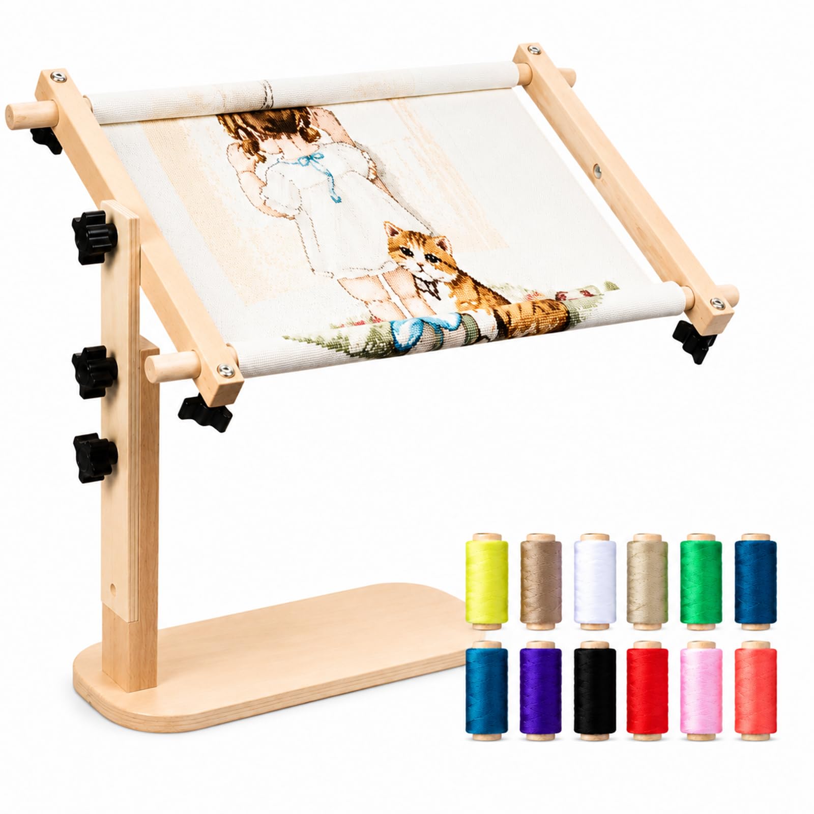 Adjustable Tabletop Embroidery Stand – Cross Stitch Frame Holder, 360° Rotating Stable Sitting-Base, Needlepoint Lap Rack for Needlework Punch Needle with Height & Angle Adjustment (A,15*30)