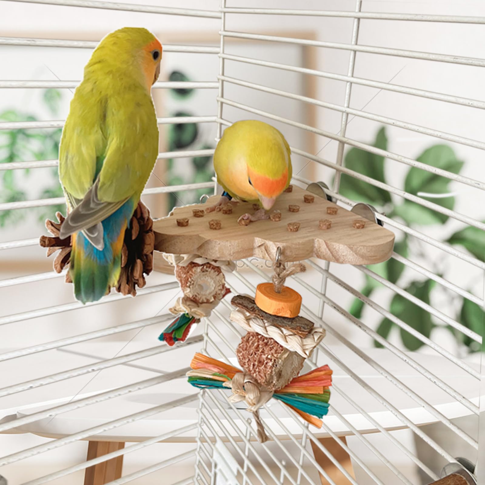 Parrot Toys, Parrot Wooden Toys Long Tailed Bird Toys with Pure Natural Corn Sticks and Pure Natural Pine Cones, Fun Bird Cage Accessories - image 3