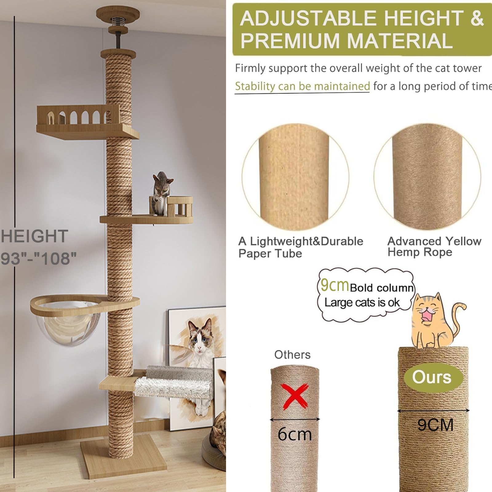 Tiragraffi A Soffitto, Tiragraffi Alto, Capsula Stanza, Amaca Per Gatti