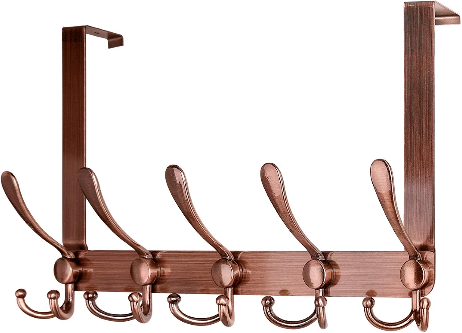 VXAR Over The Door Hook Hanger Heavy Duty Stainless Steel Coat Rack Long Arms for Hanging Towel Clothes Robes Bag Purse Bathroom Bedroom 5 Tri Hooks Red Antique Copper 1P