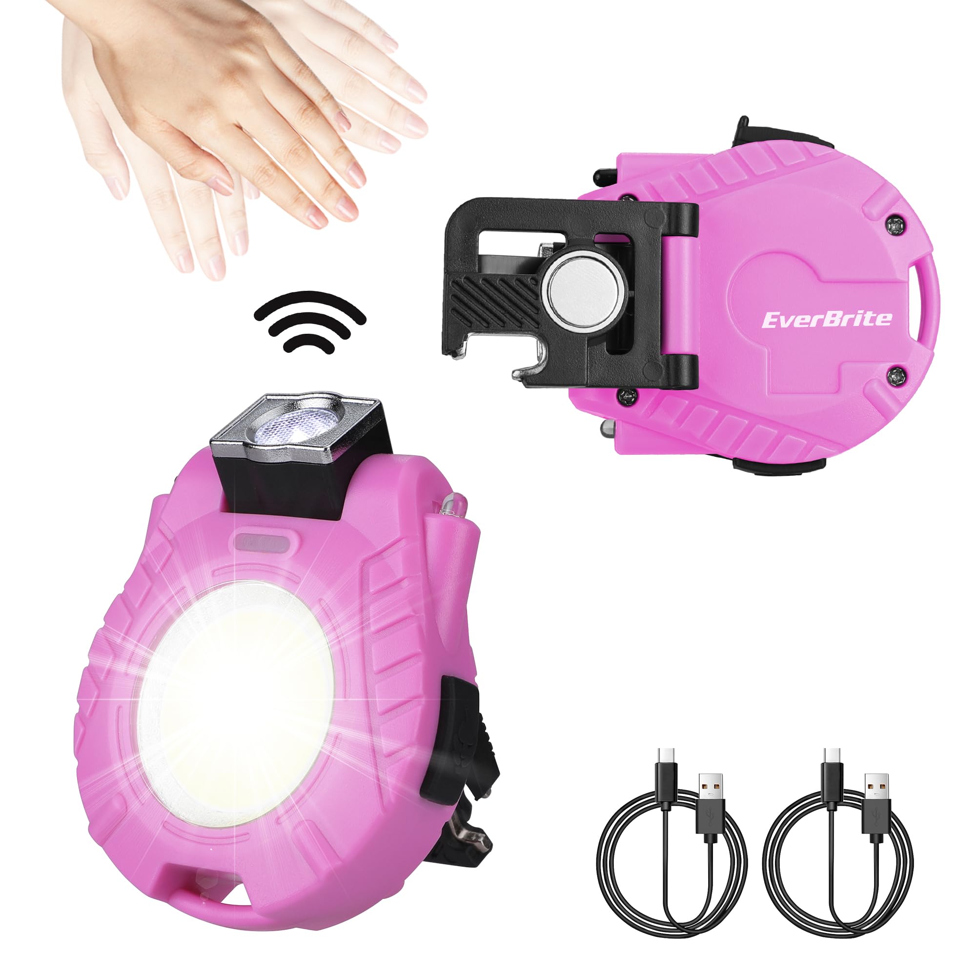 EverBrite 2 Pack COB Keychain Work Light, Mini Rechargeable Magnetic Keychain Light, Sensor Mode, Multifunctional Small Keychain Flashlights, Portable