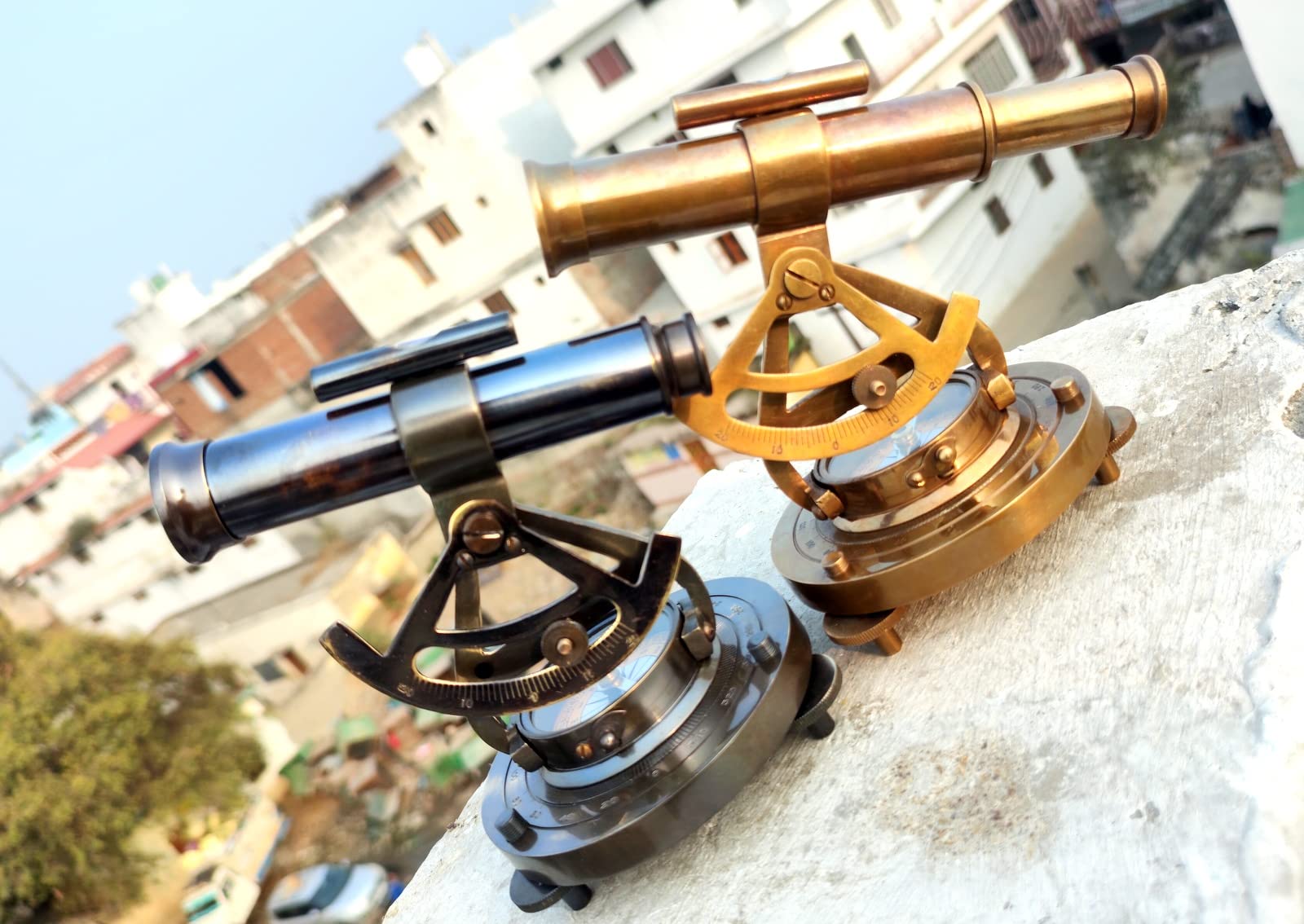 Set di 4 pezzi con finitura in ottone anticato nautico Alidate Marine Compass Survey strumenti di lavoro con scatola in pelle fatti a mano bello