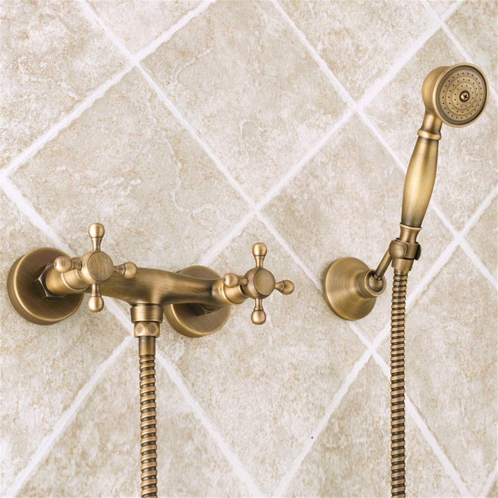 NGDFGR Bathtub Faucet With Shower, Bathroom Tub Taps Wall Mounted Antique Brass Bathtub Faucet With Hand Shower Set Handheld Tub Shower Faucet Mixer Set, Bronze,Bronze