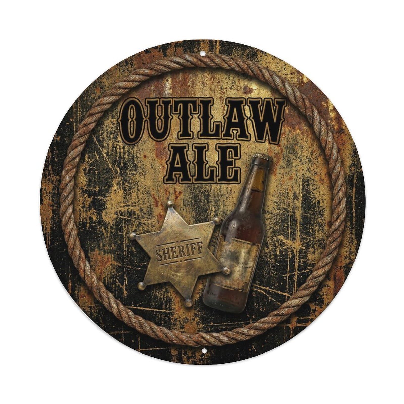 Vintage Beer Western Cowboy Outlaw Ale Retro Bar for Pub Vintage Metal Tin Sign Plaque Wall Decor for Cafe, Club Bar, Office, Garden Metal Poster 8x8Inch